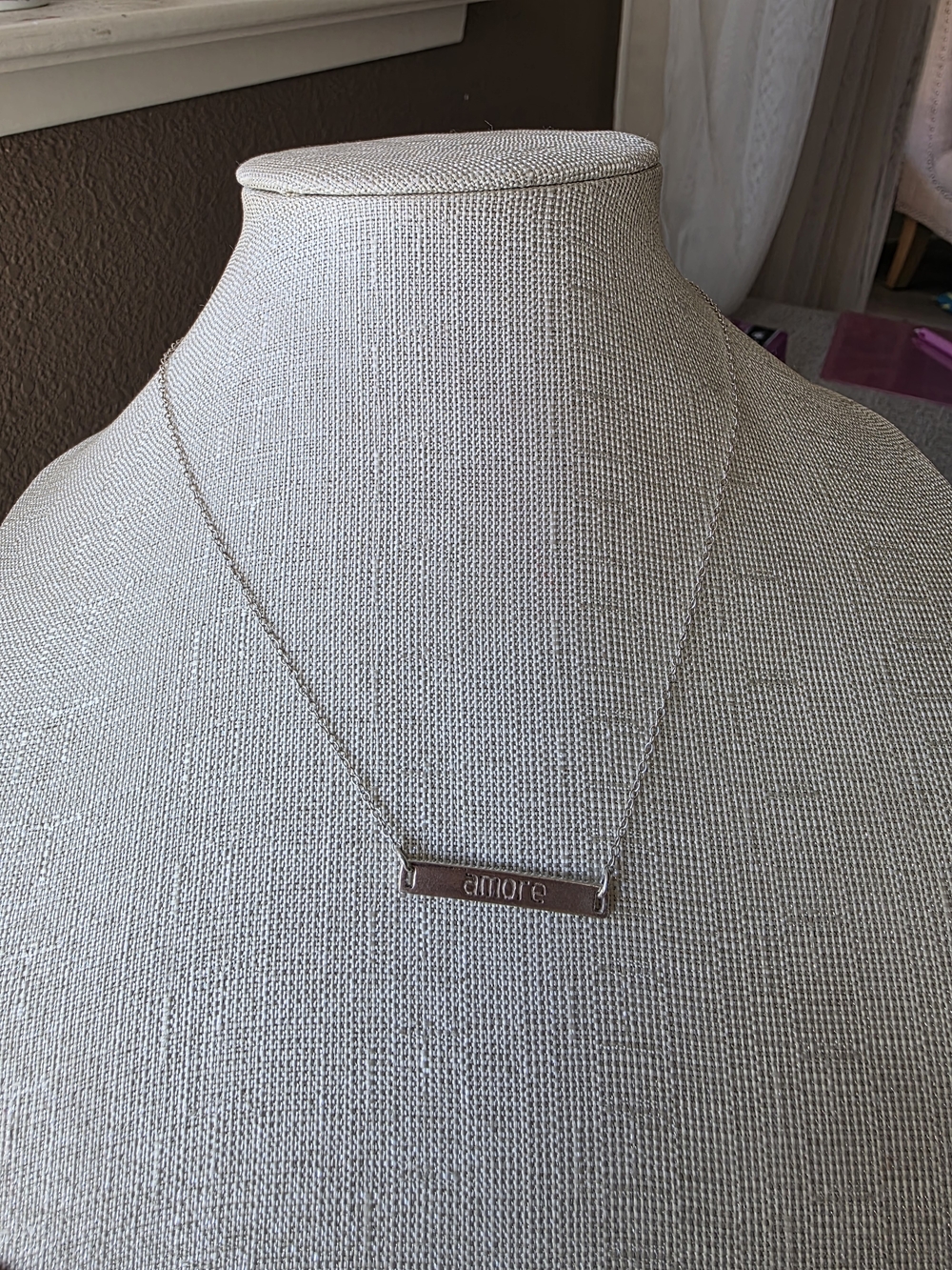 Sterling Silver 16", "amore" Bar Necklace - Picture 3 of 12
